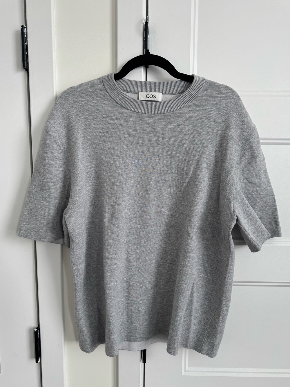 COS Relaxed Double-Faced Knit Men’s Short Sleeve Pique Crewneck in Heather Grey